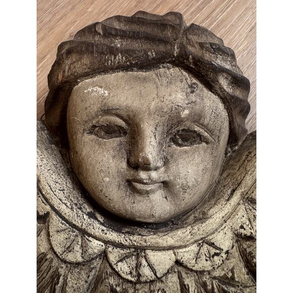 Antique Carved Wood Cherub Angels Pair • Architectural Salvage • European 1800s - Picture 2 of 16